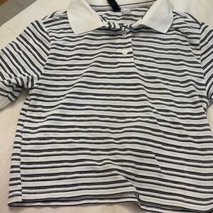H&M Black and White Striped Polo Top
